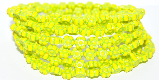 Hawaii Flower Pressed Glass Beads, Yellow 43813 Metalic (83120 43813 Metalic), Glass, Czech Republic