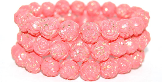 Round Rose Pressed Glass Beads, 13004 (13004), Glass, Czech Republic
