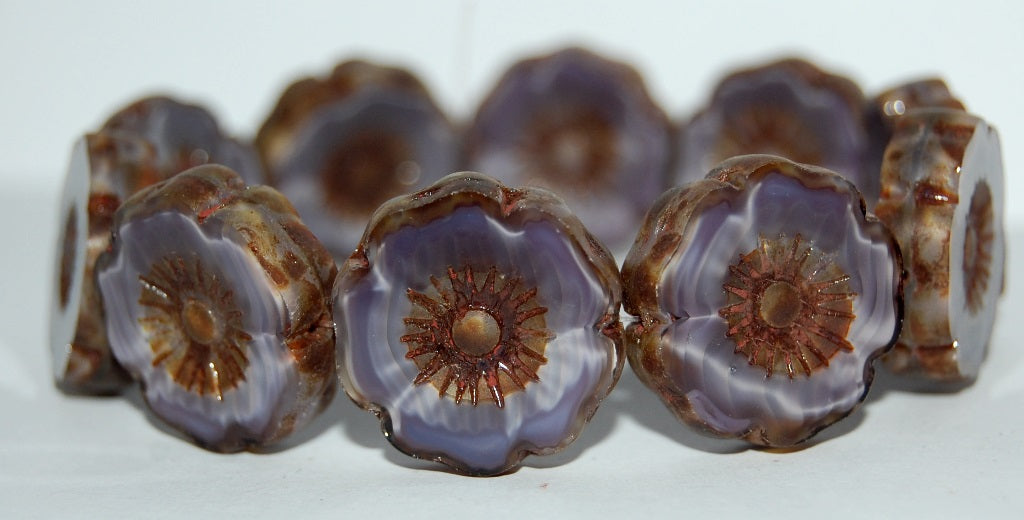 Table Cut Round Beads Hawaii Flowers, 26016 Travertin (26016 86800), Glass, Czech Republic