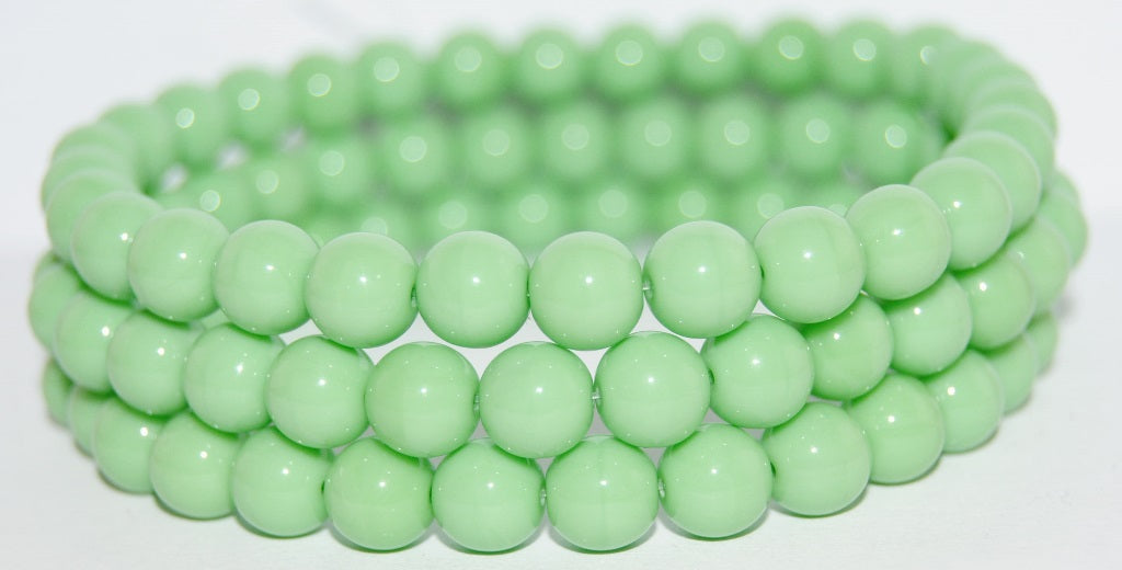 Round Pressed Glass Beads Druck, Opaque Green (53200), Glass, Czech Republic