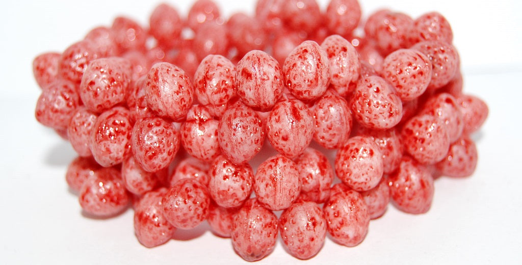 Strawberry Friut Pressed Glass Beads, (Lava Glass Red), Glass, Czech Republic