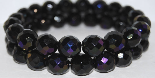 Fire Polished Round Faceted Beads, Black 22801 (23980 22801), Glass, Czech Republic