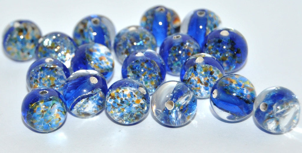 Czech Glass Hand Made Round Lampwork Beads With Silver Plates, (A), Glass, Czech Republic