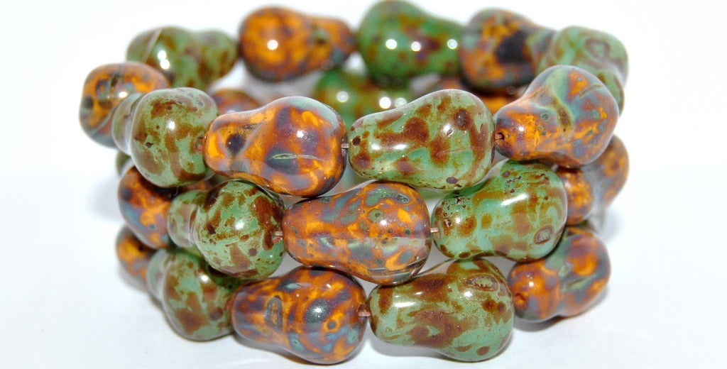 Pear Fruit Pressed Glass Beads, Mixed Colors Travertin (Mix 86800), Glass, Czech Republic