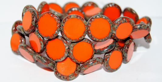 Table Cut Round Beads Sun, Deep Orange  43400 (93140 43400), Glass, Czech Republic