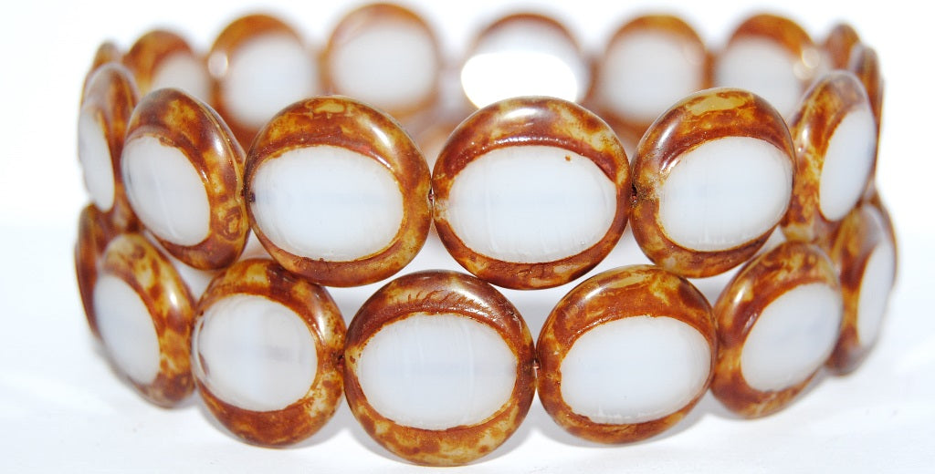 Table Cut Round Beads Eskooko, 8101 Travertin (8101 86800), Glass, Czech Republic