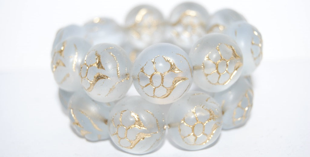 Round With Flower Pressed Glass Beads, (01000B 54202M), Glass, Czech Republic