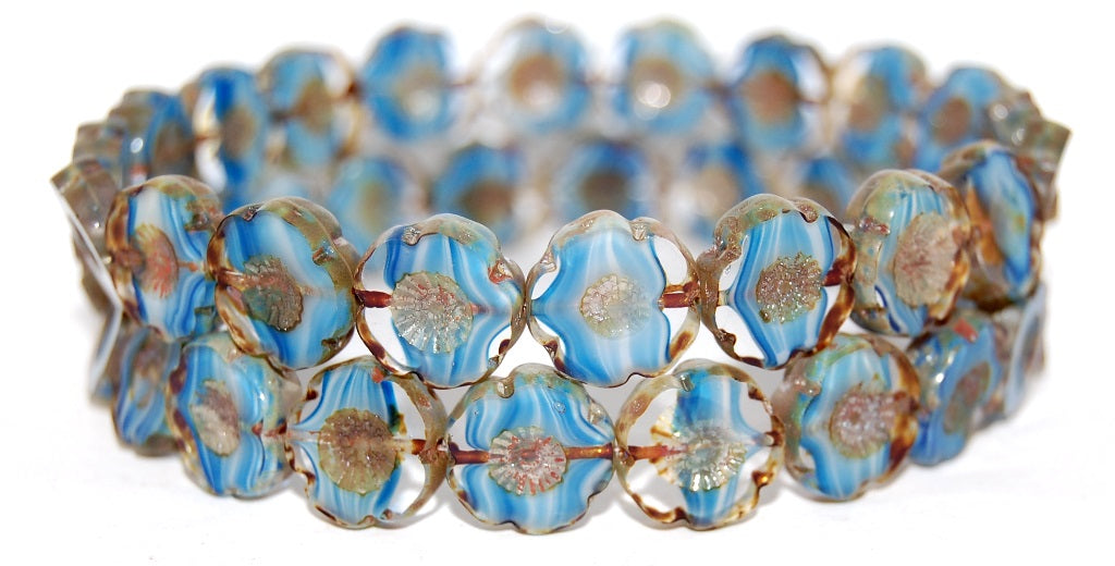 Table Cut Round Beads Hawaii Flowers, (65014 43400), Glass, Czech Republic