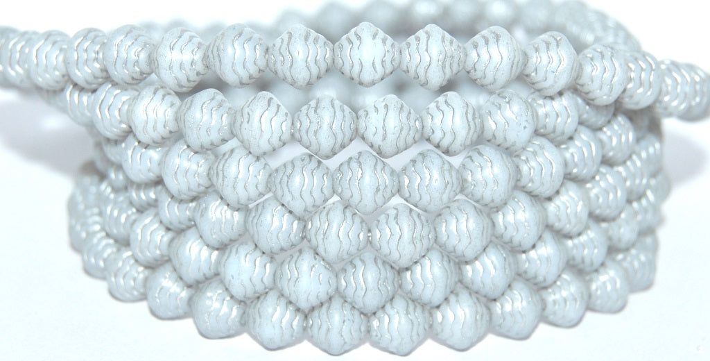 Bicone Pressed Glass Beads Wasp Nest, White 54201 (2010 54201), Glass, Czech Republic