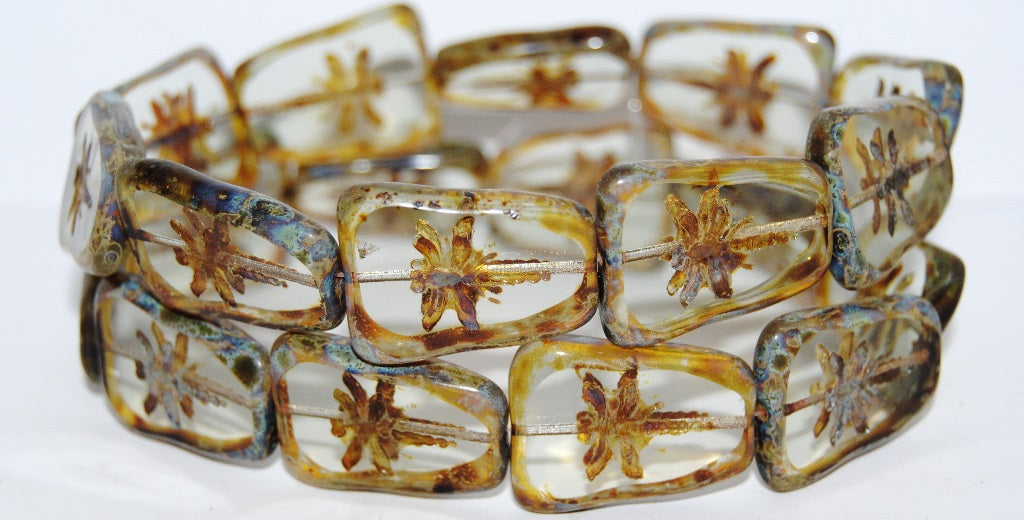 Table Cut Rectangle Beads With Dragonfly, Gray 66800 (40010 66800), Glass, Czech Republic