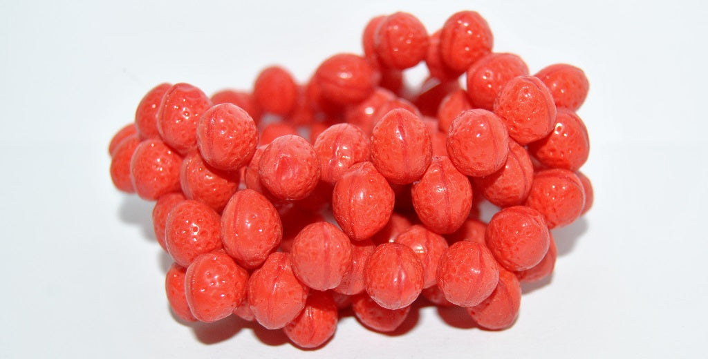 Strawberry Friut Pressed Glass Beads, Opal Red B (91250 B), Glass, Czech Republic