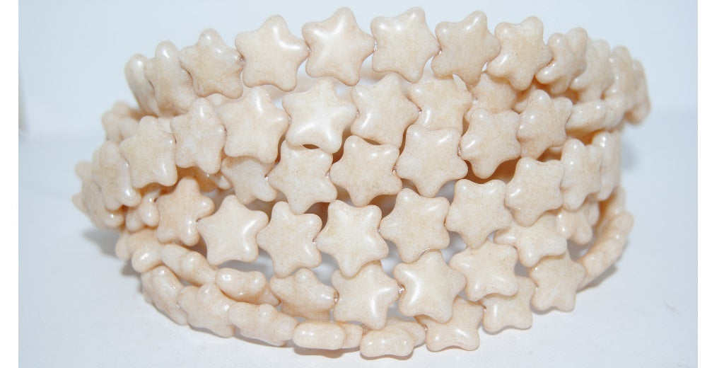 5-Point Star Pressed Glass Beads, Chalk White Luster Brown Full Coated (3000 14413), Glass, Czech Republic