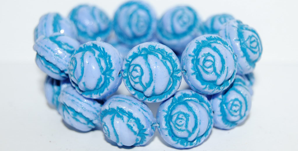 Round With Rose Flower Pressed Glass Beads, (24010 46460), Glass, Czech Republic