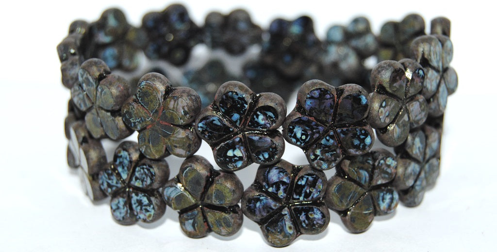 Table Cut Flower Beads, Black 15614M (23980 15614M), Glass, Czech Republic