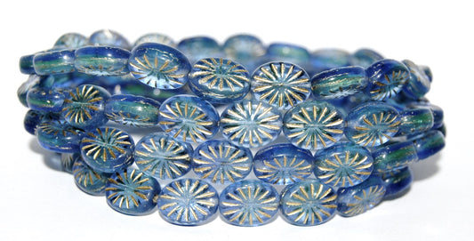 Flat Oval Pressed Glass Beads With Rays, (87311 54202), Glass, Czech Republic