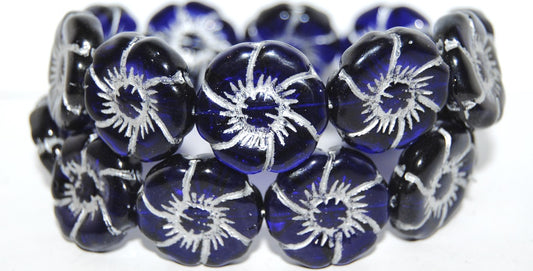 6-Petal Flower Pressed Glass Beads, Transparent Blue 54201 (30080 54201), Glass, Czech Republic