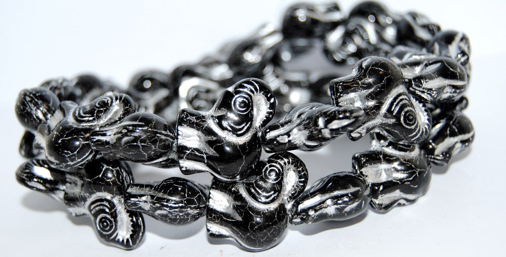 Elephant Animal Pressed Glass Beads, Black 54201 (23980 54201), Glass, Czech Republic