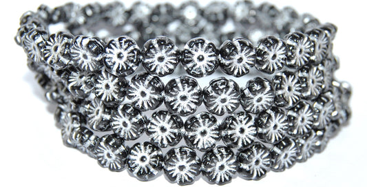 Hawaii Flower Pressed Glass Beads, Black 54201 (23980 54201), Glass, Czech Republic