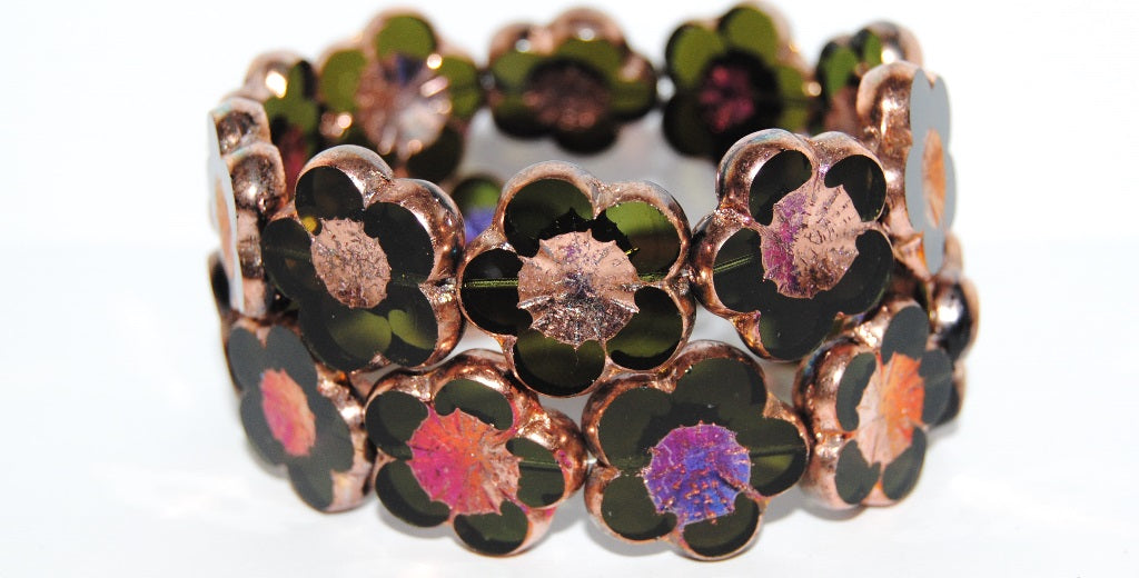 Table Cut Flower Beads Hibiscus, 21 Transparent Green 29500 (21 50250 29500), Glass, Czech Republic