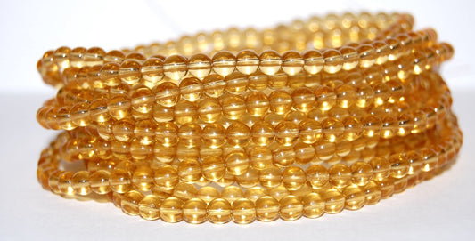 Round Pressed Glass Beads Druck, Transparent Orange (10040), Glass, Czech Republic