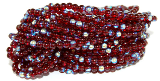 Round Pressed Glass Beads Druck, Transparent Red Ab (90110 Ab), Glass, Czech Republic