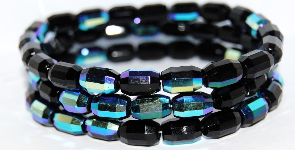 Cut Fire Polished Faceted Glass Beads, Black Ab (23980 Ab), Glass, Czech Republic