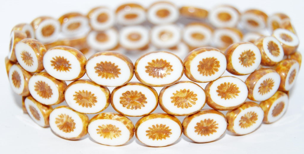 Table Cut Oval Beads Kiwi, White Travertin (2010 86800), Glass, Czech Republic