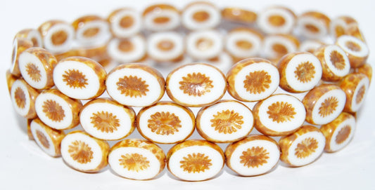 Table Cut Oval Beads Kiwi, White Travertin (2010 86800), Glass, Czech Republic