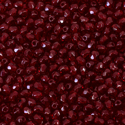 Faceted Fire Polished Pressed Czech Glass Beads, Bohemian Dark Ruby Red - 90100