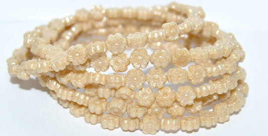 Hawaii Flower Pressed Glass Beads, Beige Hematite (13020 14400), Glass, Czech Republic