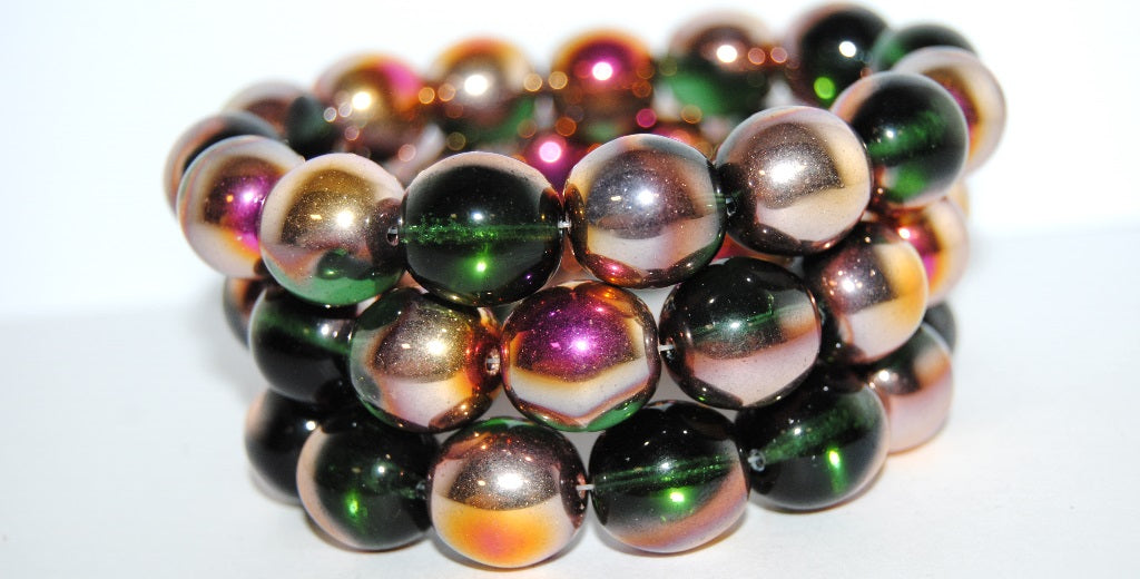 Round Pressed Glass Beads Druck, Transparent Green 29500 (50210 29500), Glass, Czech Republic