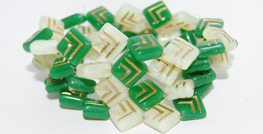 Rhombus Pressed Glass Beads, Mixed Colors Green 54202 (Mix Green 54202), Glass, Czech Republic