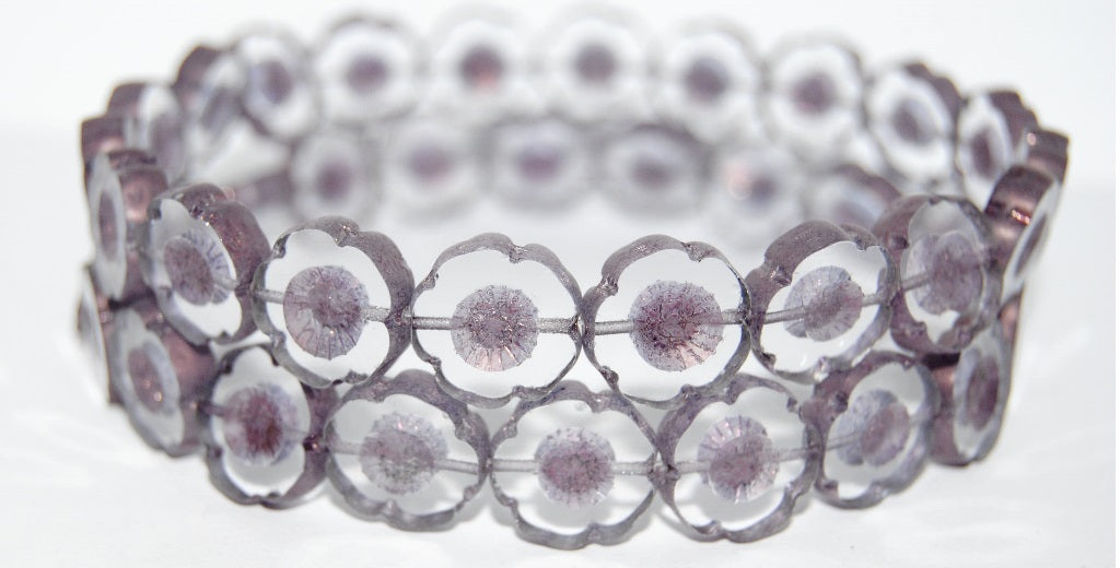 Table Cut Round Beads Hawaii Flowers, Crystal 15726M (30 15726M), Glass, Czech Republic