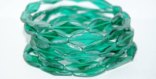 Table Cut Spindle Beads, Transparent Green Emerald Luster Cream (50710 14401), Glass, Czech Republic