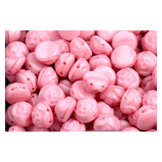 PRECIOSA Candy Rose beads 2-hole round glass cabochon with 3D rose flower Pink Glass Czech Republic