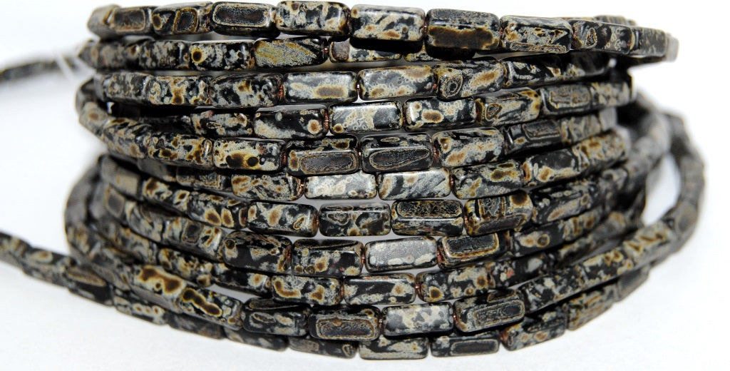 Rectangle Pressed Glass Beads, Black 86801 (23980 86801), Glass, Czech Republic