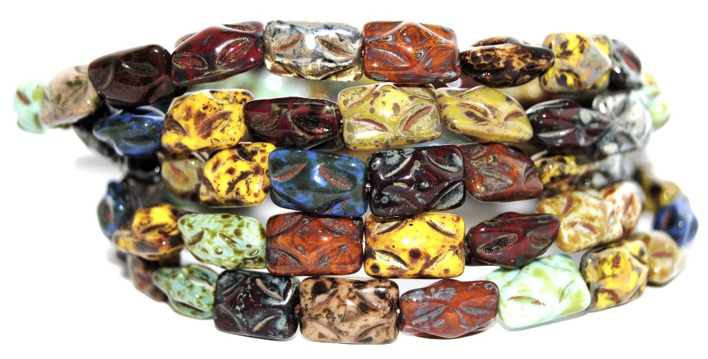 Rectangle Pressed Glass Beads, Color Mixed Colors Travertin (Color Mix 86800), Glass, Czech Republic