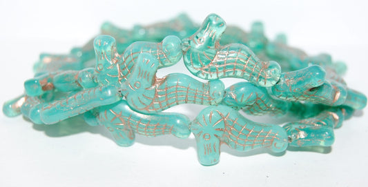 Seahorse Pressed Glass Beads, Opal Aqua 54200 (61000 54200), Glass, Czech Republic