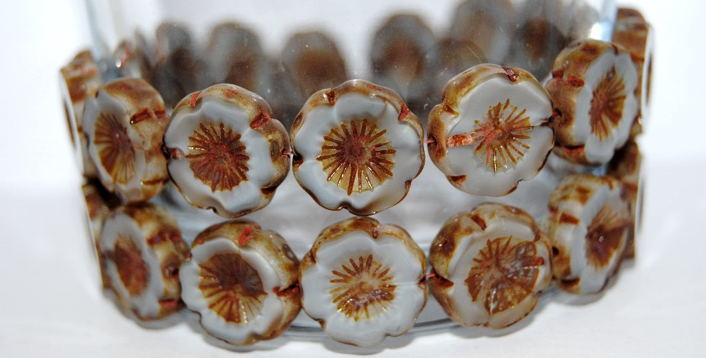 Table Cut Round Beads Hawaii Flowers, 46016 Travertin (46016 86800), Glass, Czech Republic