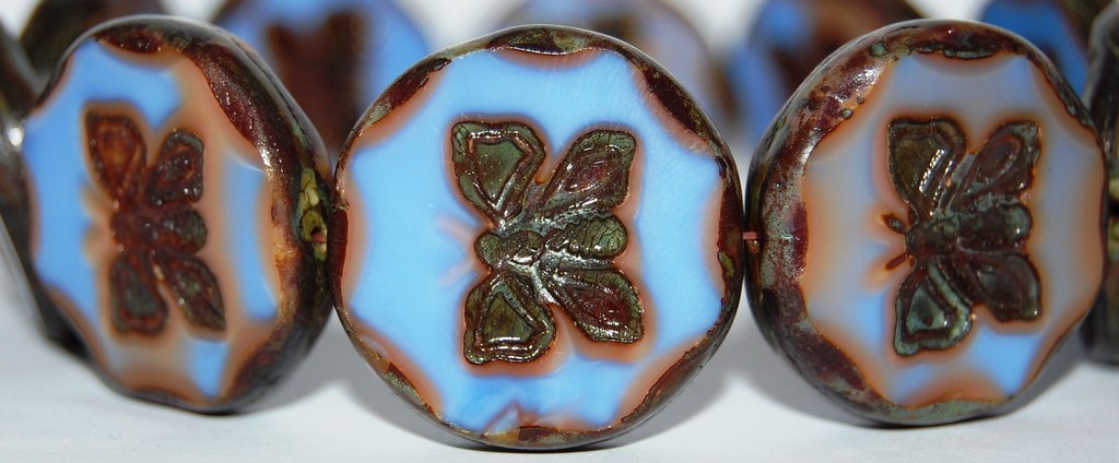 Table Cut Round Beads With Butterfly, 37724 Travertin (37724 86800), Glass, Czech Republic