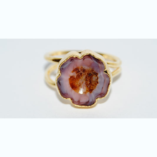 Adjustable Ring with Polished Czech Glass Bead, Hawaiian Flower 16 mm (G-14-K)