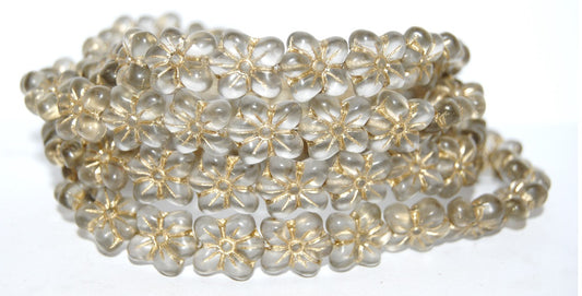 Flower Pressed Glass Beads, Gray 54202M (40010 54202M), Glass, Czech Republic