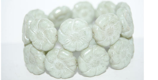 6-Petal Flower Pressed Glass Beads, White Luster Green Full Coated (2010 14457), Glass, Czech Republic