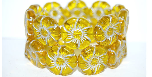 6-Petal Flower Pressed Glass Beads, Transparent Yellow 54201 (80020 54201), Glass, Czech Republic