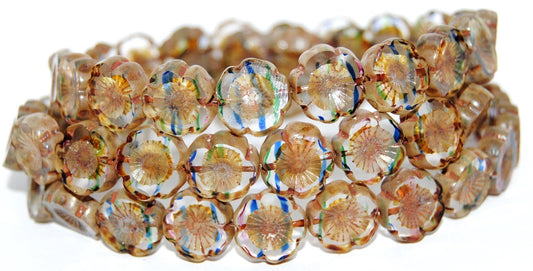 Table Cut Round Beads Hawaii Flowers, 8006 Travertin (8006 86800), Glass, Czech Republic