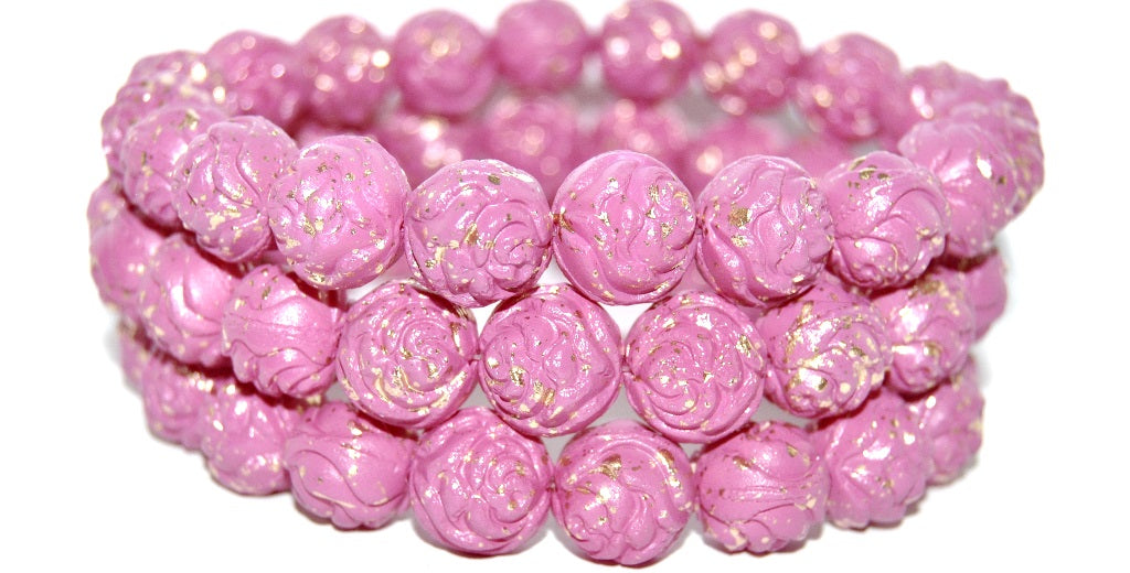 Round Rose Pressed Glass Beads, 13005 (13005), Glass, Czech Republic