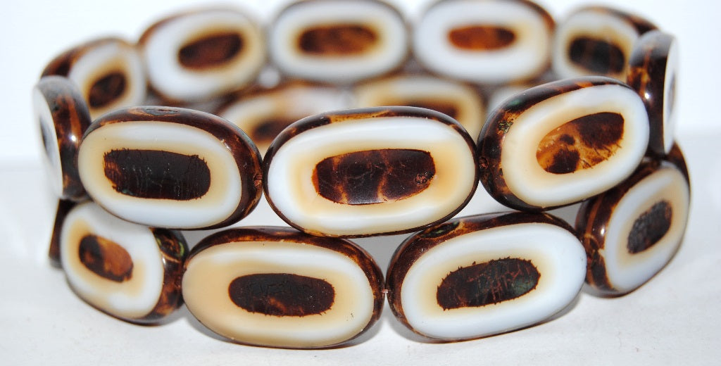 Table Cut Rounded Rectangle Oval Beads With Oval, Dark Beige Travertin (7193 86800), Glass, Czech Republic