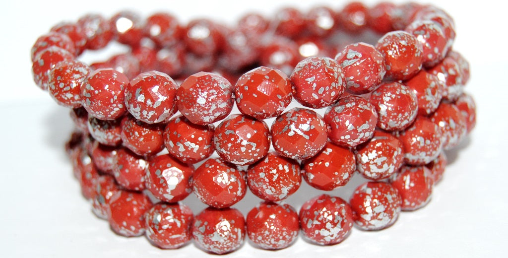 Fire Polished Round Faceted Beads, Opaque Red 94400 (93210 94400), Glass, Czech Republic