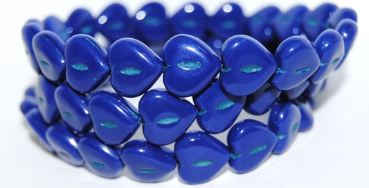 Heart Pressed Glass Beads, Rich Blue 46460 (33060 46460), Glass, Czech Republic