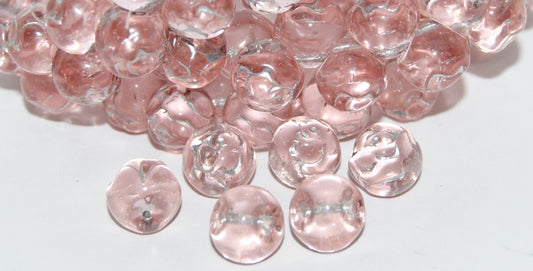 Round Pressed Glass Beads With Rose, Transparent Pink 54201 (70110 54201), Glass, Czech Republic